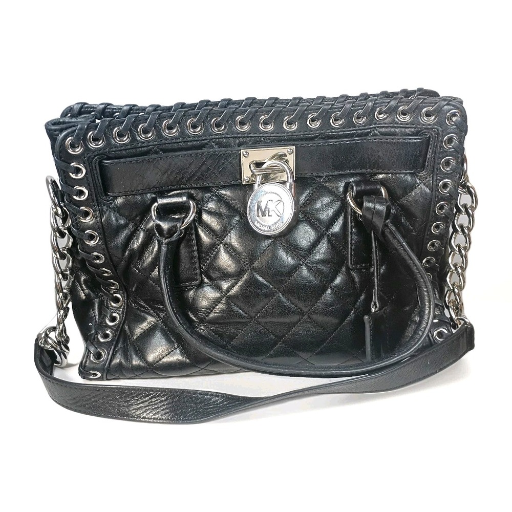 Michael Kors Hamilton Black‎ Hippie Quilted Leather Satchel Purse Bag MSRP 398